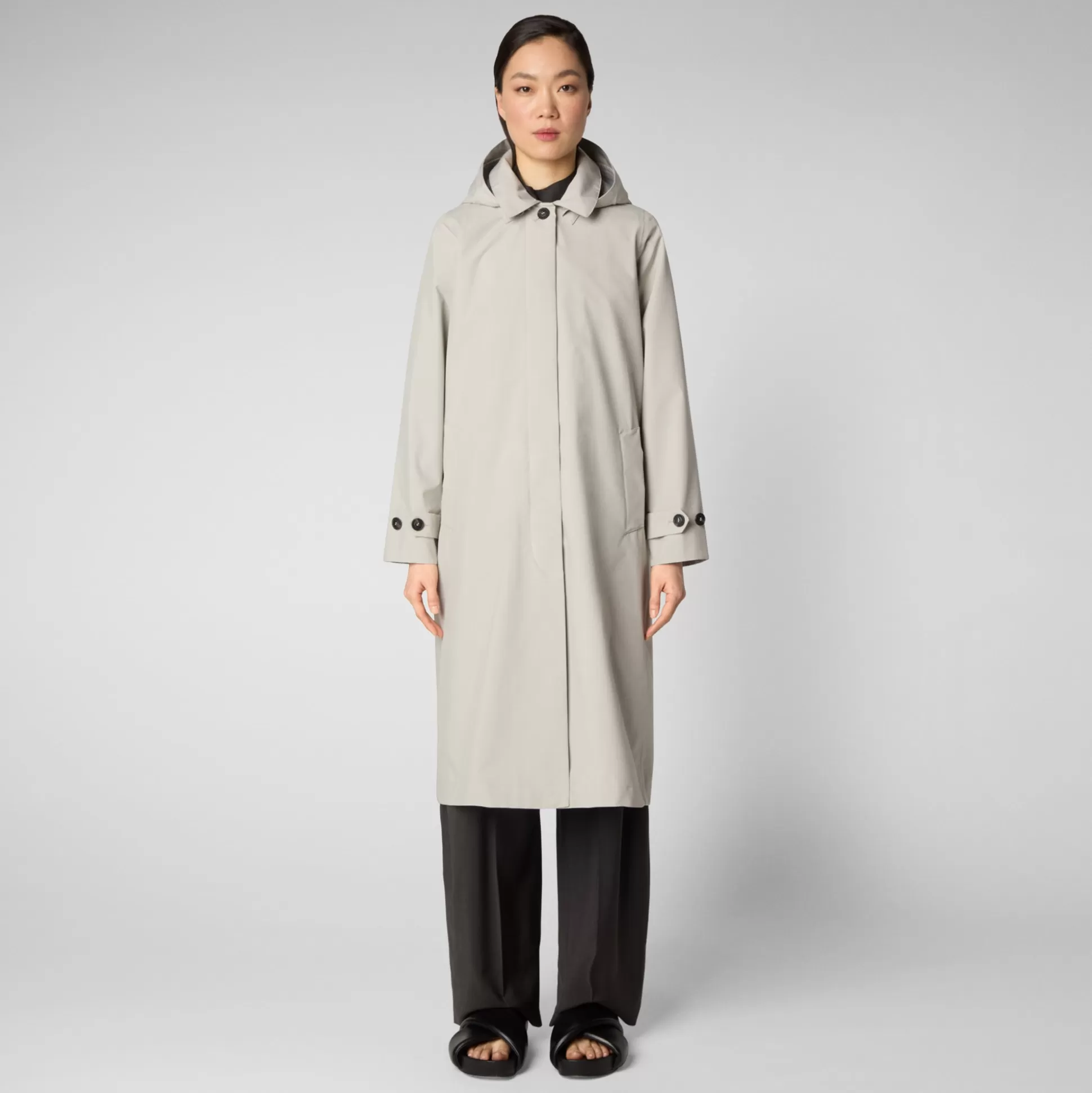 Save The Duck Women's Asia Hooded Trench Coat In Rainy Beige-Women Rain Jackets