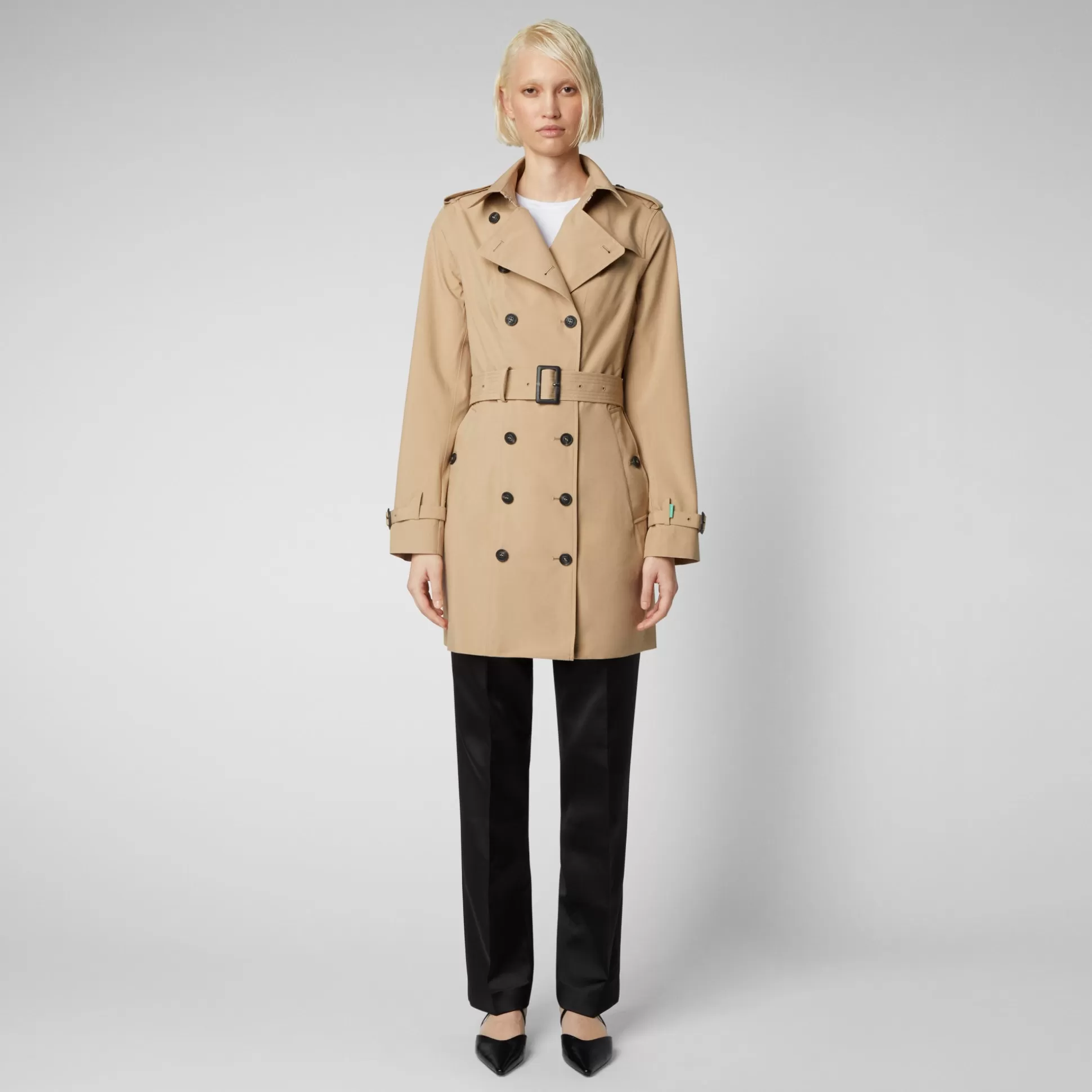 Save The Duck Women's Audrey Belted Trench Coat In Stardust Beige-Women Rain Jackets