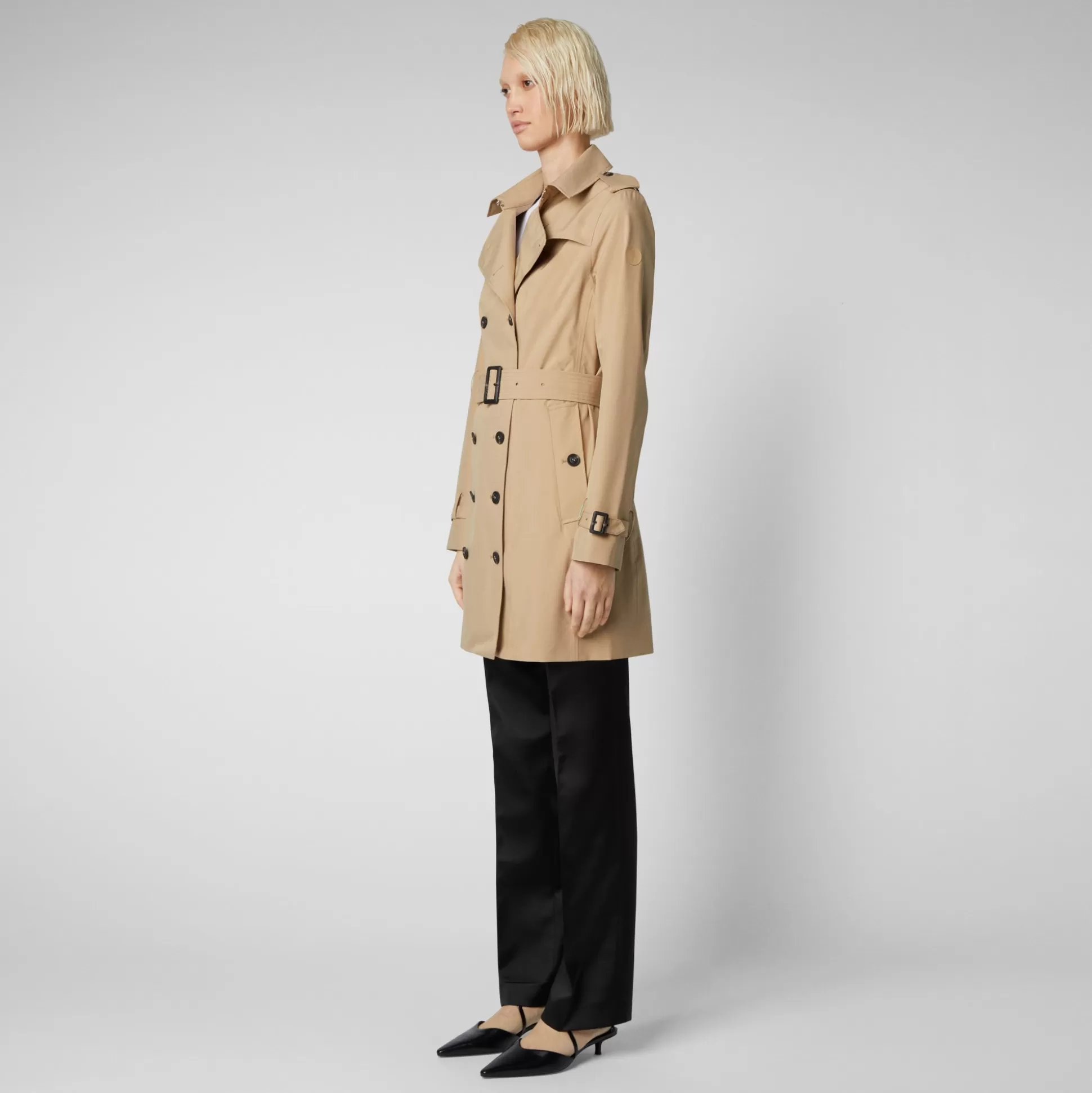 Save The Duck Women's Audrey Belted Trench Coat In Stardust Beige-Women Rain Jackets